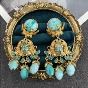 Elegant Gold and Turquoise Chandelier Earrings